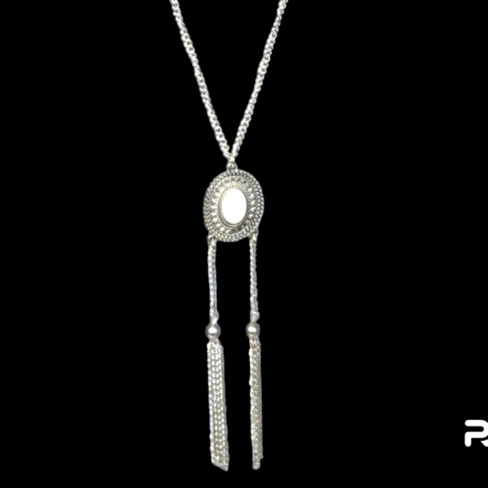 Statement Necklace, silver with large white stone.